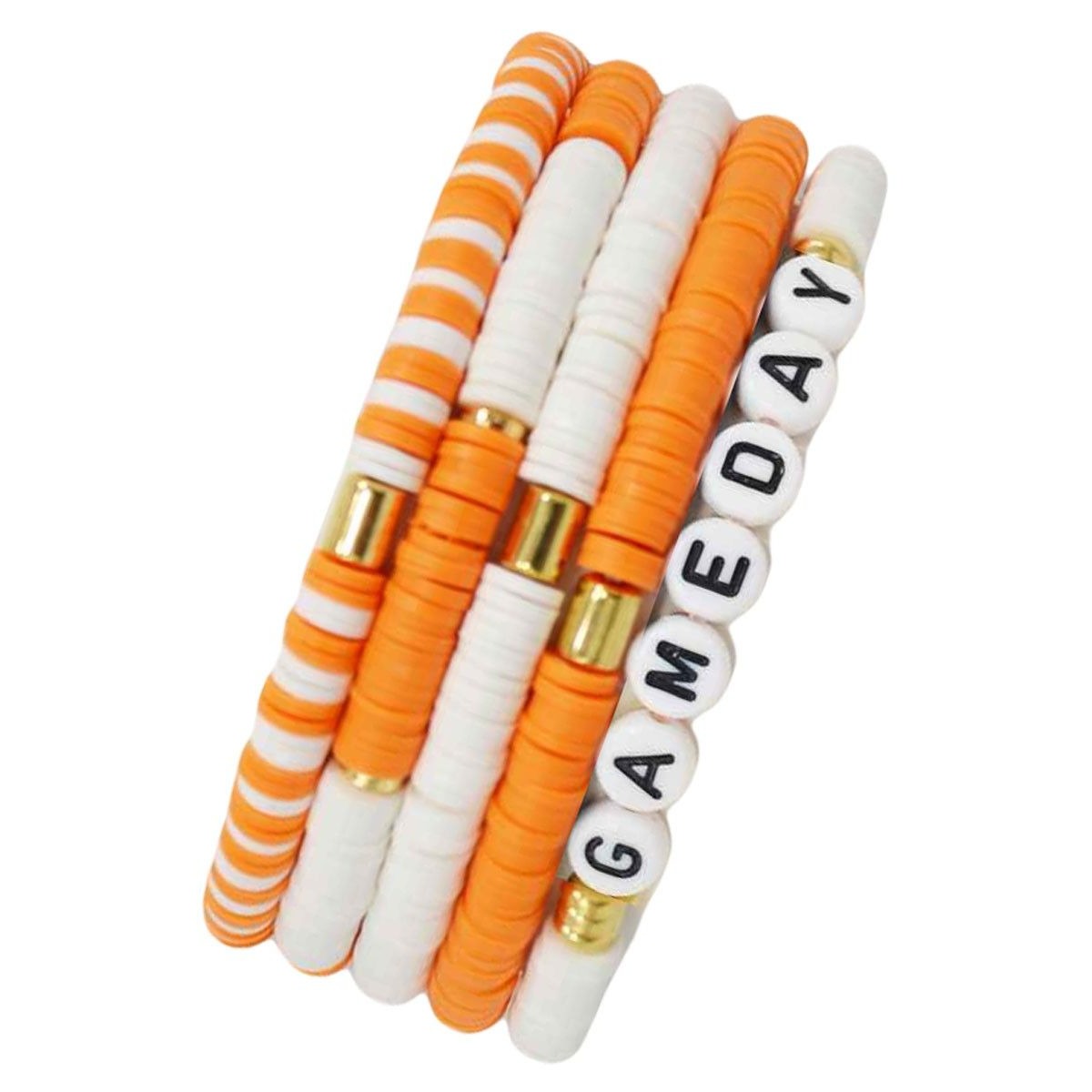 Stackable Beaded "Gameday" Bracelets - Orange & White