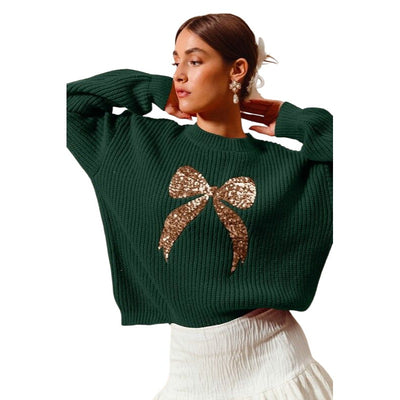 So Me Ribbon Sequins Christmas Ribbed Hunter Green Holiday Sweater ST1779-01