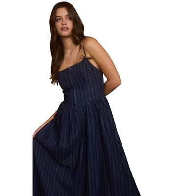Blu Pepper Stripe Front Hook Corset Denim Midi Dress CR2650