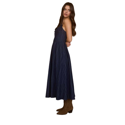 Blu Pepper Stripe Front Hook Corset Denim Midi Dress CR2650