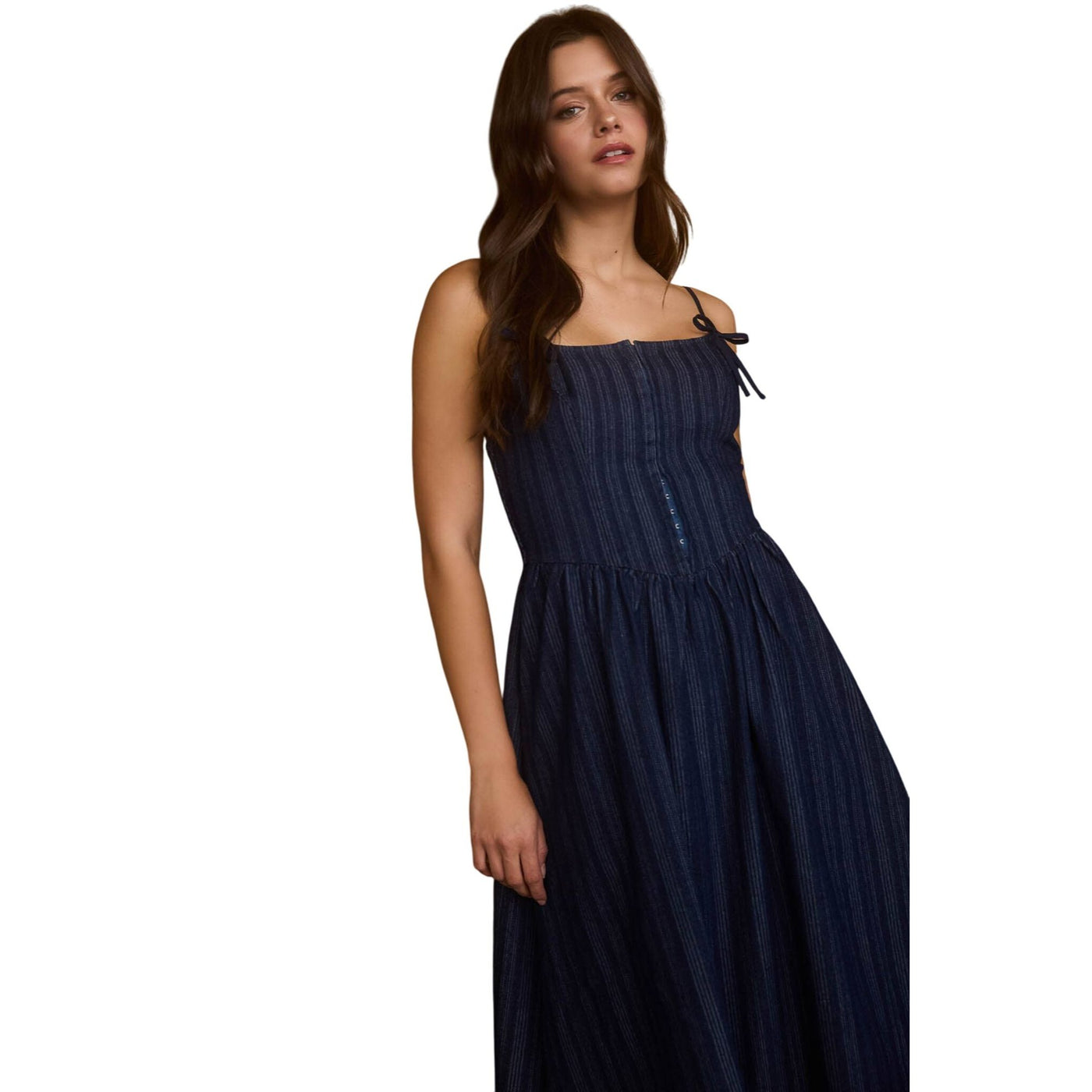 Blu Pepper Stripe Front Hook Corset Denim Midi Dress CR2650