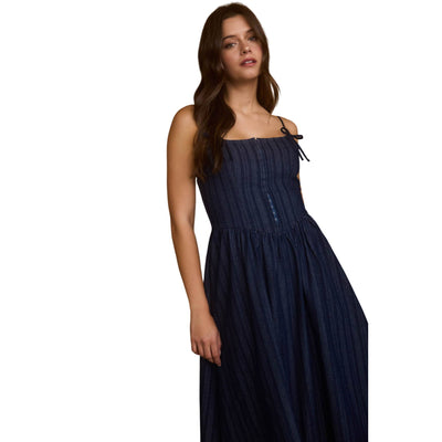 Blu Pepper Stripe Front Hook Corset Denim Midi Dress CR2650