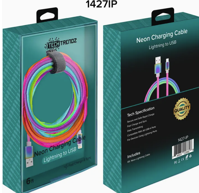 Tech Trendz 6 Foot Neon Charging Cables - Lightning and USB-C 1427