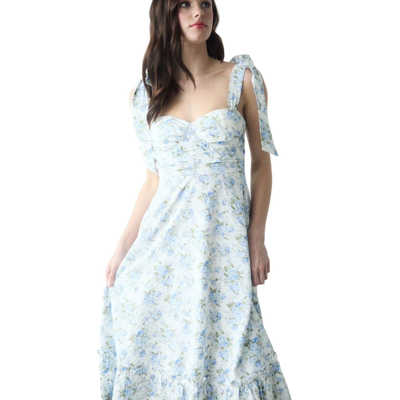Blu Pepper Floral Tie Strap Ruched Detail Maxi Dress CR2455