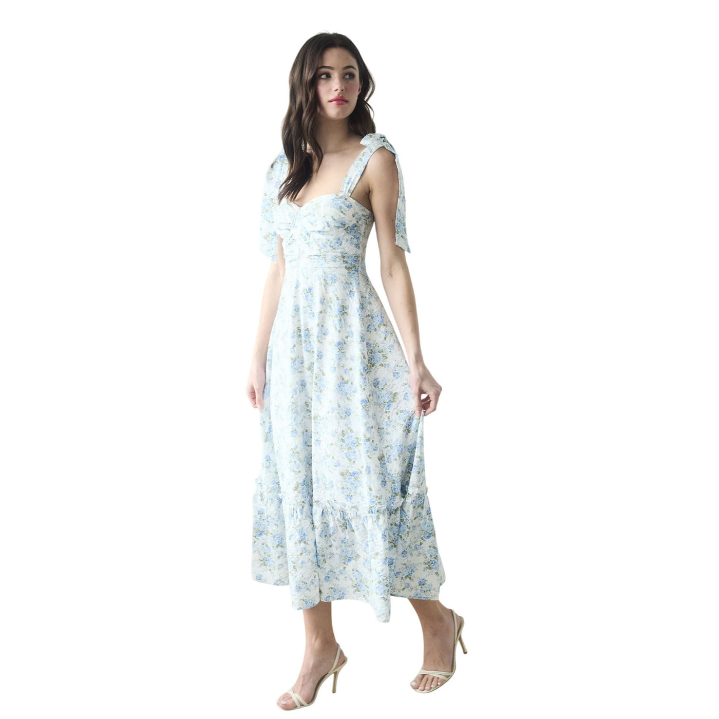 Blu Pepper Floral Tie Strap Ruched Detail Maxi Dress CR2455