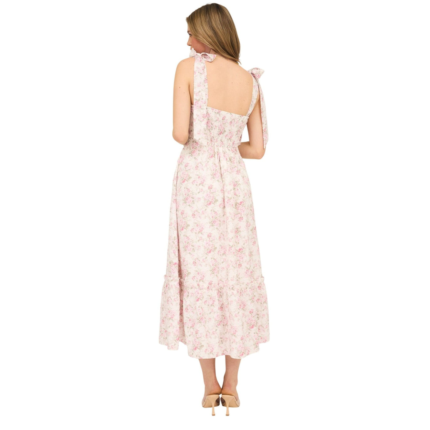 Blu Pepper Floral Tie Strap Ruched Detail Maxi Dress CR2455