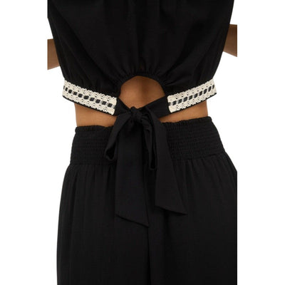 Blu Pepper Contrast Lace Trim Smocked Waist Midi Skirt and Cropped Top Set CR2666-B