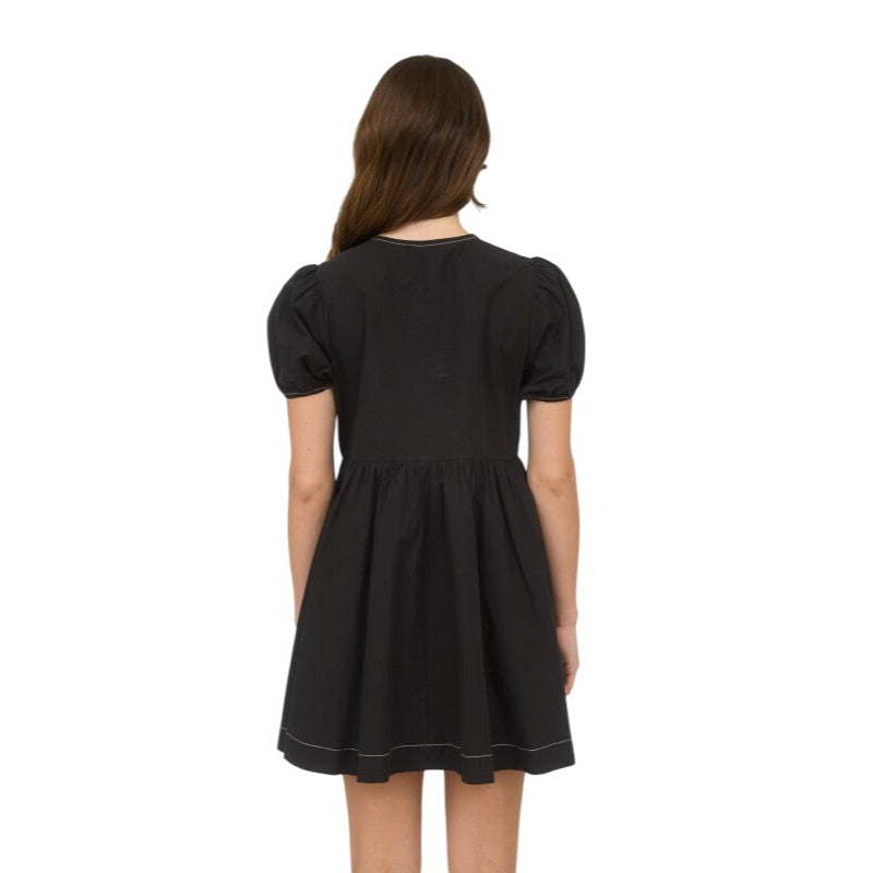 Blu Pepper Front Tie Short Puff Sleeve Babydoll Mini Dress CR2634