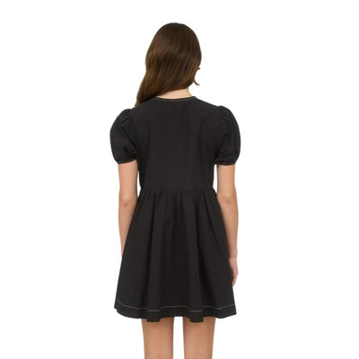 Blu Pepper Front Tie Short Puff Sleeve Babydoll Mini Dress CR2634