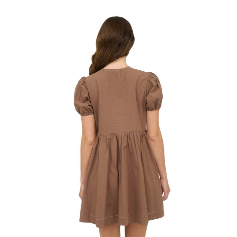 Blu Pepper Front Tie Short Puff Sleeve Babydoll Mini Dress CR2634