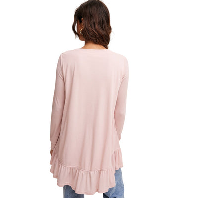 Listicle Rib & Ruffle Henley Knit Tunic Blush Top LD0886