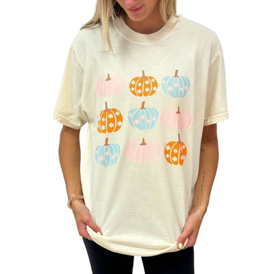 Gildan Soft Style Short Sleeve T-Shirt With Pastel Pumpkins In Ivory