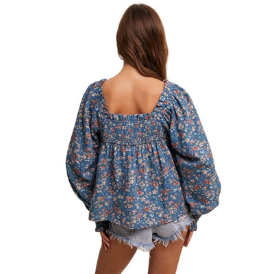 Listicle Square-neck Floral Print Blouse in Rust or Teal LT1376