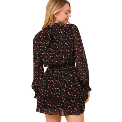 Timing Boho Mock Neck Floral Print Dress in Rust or Black WD8408