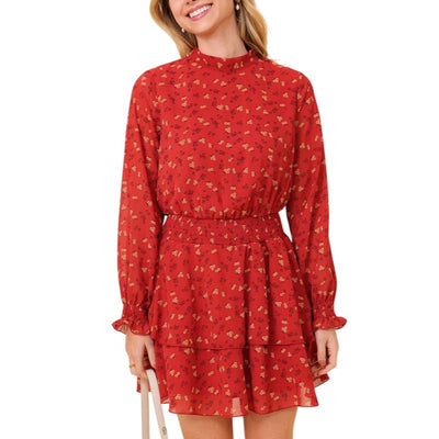 Timing Boho Mock Neck Floral Print Dress in Rust or Black WD8408