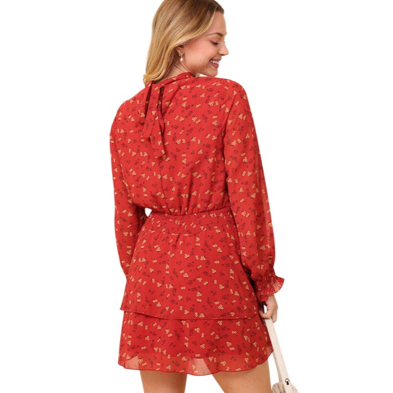 Timing Boho Mock Neck Floral Print Dress in Rust or Black WD8408