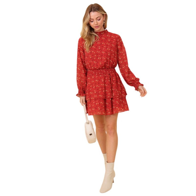 Timing Boho Mock Neck Floral Print Dress in Rust or Black WD8408