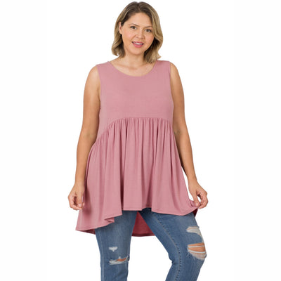 Zenana Light Rose Sleeveless High Low Tunic Mini Dress - RT3150