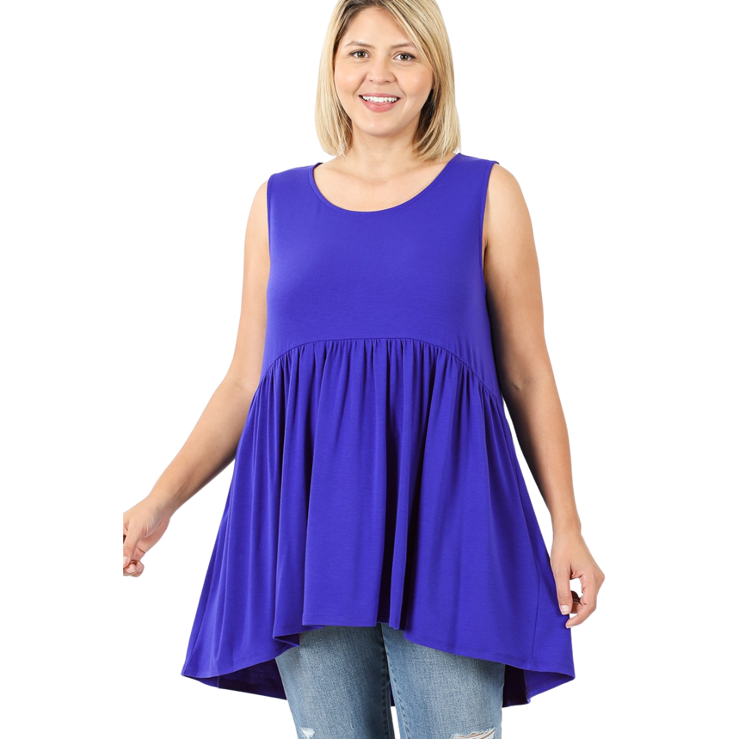 Zenana Bright Blue Sleeveless High Low Tunic Mini Dress - RT3150