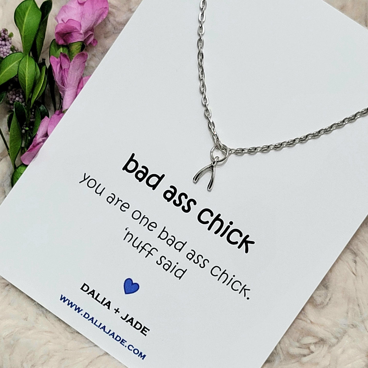 Bad Ass Chick Wishbone Necklace - Funny Best Friend Gift Idea - Accessories - dalia + jade 