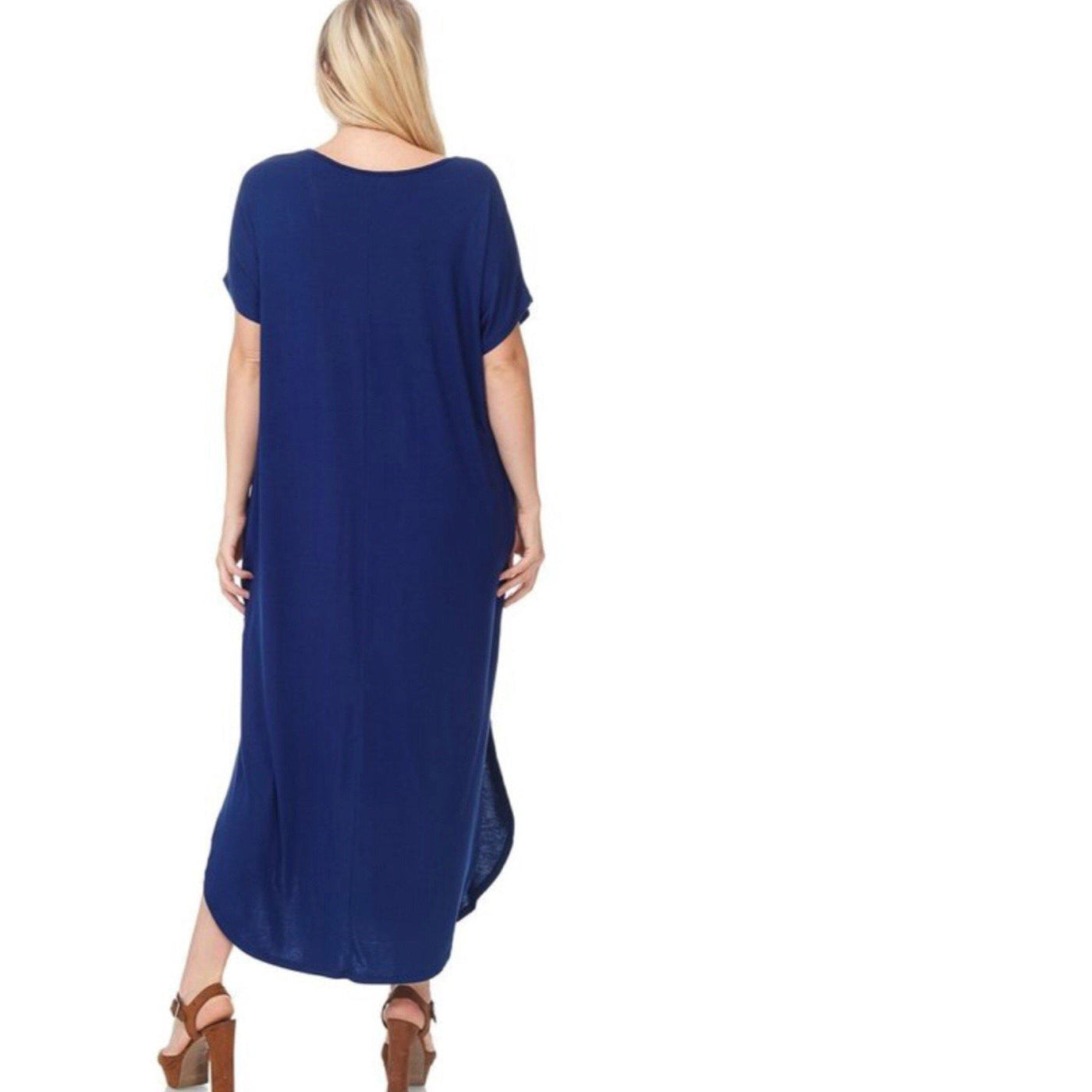 Estate Blue Oversized Fit T-Shirt Maxi Dress with Pockets - Dress - dalia + jade 