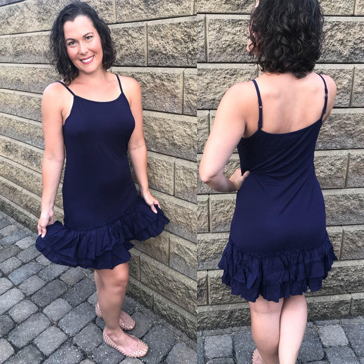 navy blue dress extender Navy Blue Double Ruffle Dress Extender Layering Slip – dalia + jade