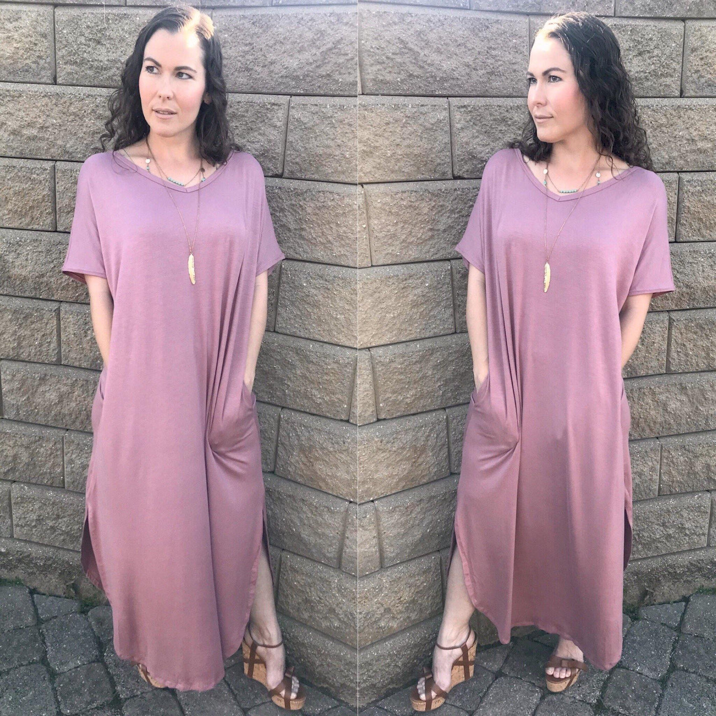 Pink Plunging Open Back Maxi Dress with Pockets - Dress - dalia + jade 