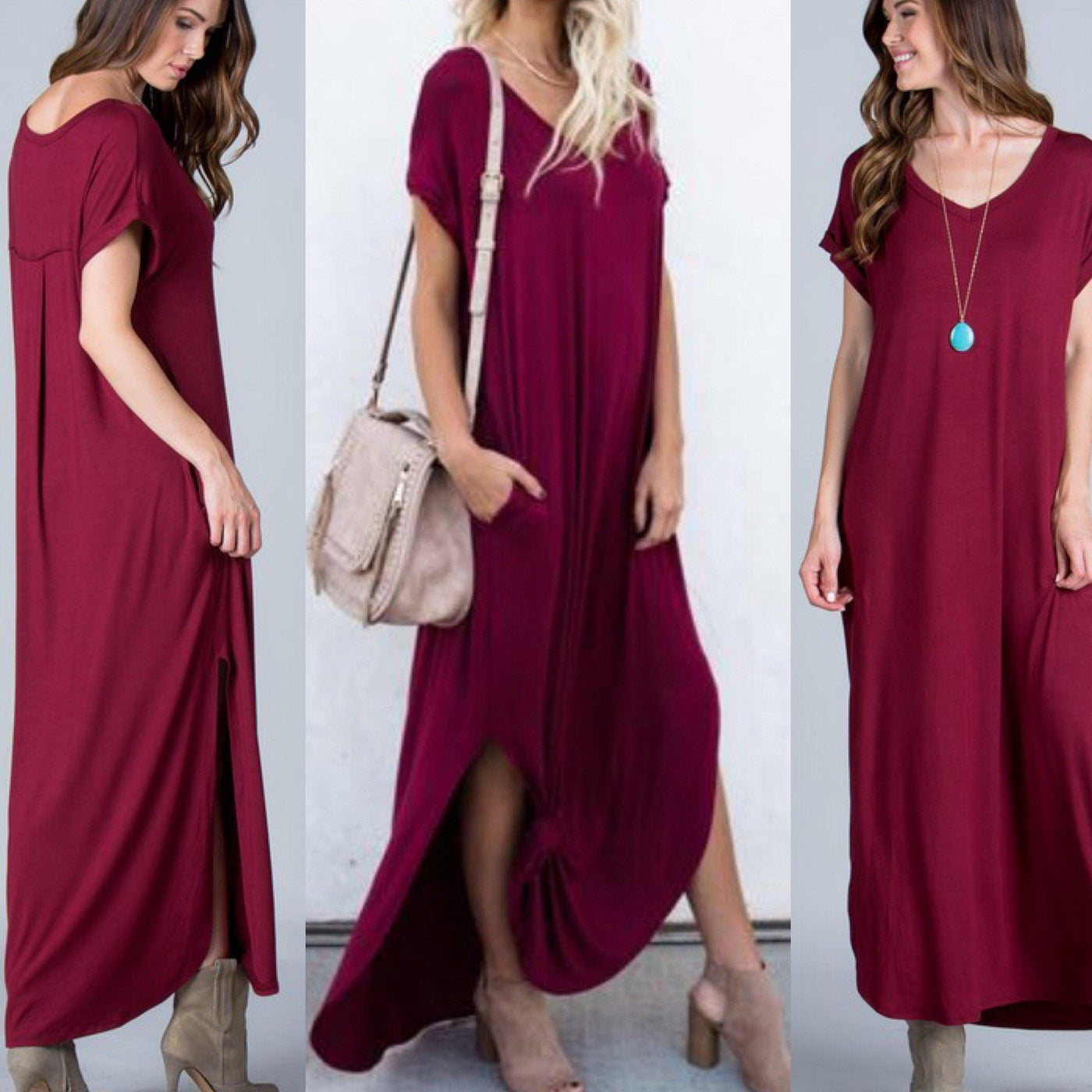 Red Wine Maxi Dress with Side Pockets - Dress - dalia + jade 