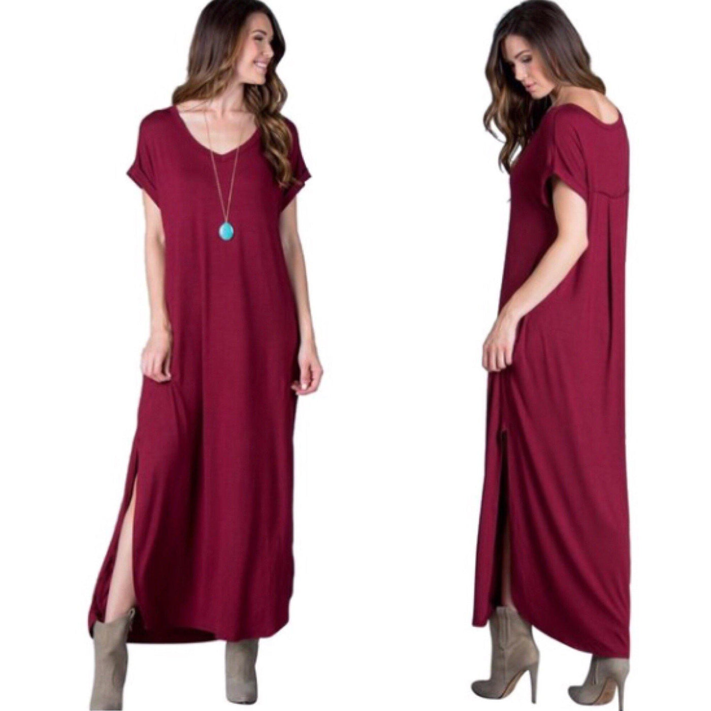 Red Wine Maxi Dress with Side Pockets - Dress - dalia + jade 
