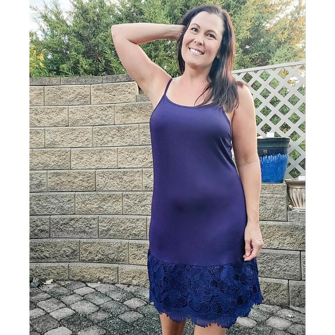 Navy Blue New Scalloped Guipure Lace Dress Extender Dark Chocolate / Small Navy Blue New Scalloped Guipure Lace Dress Extender Dark Chocolate / Small