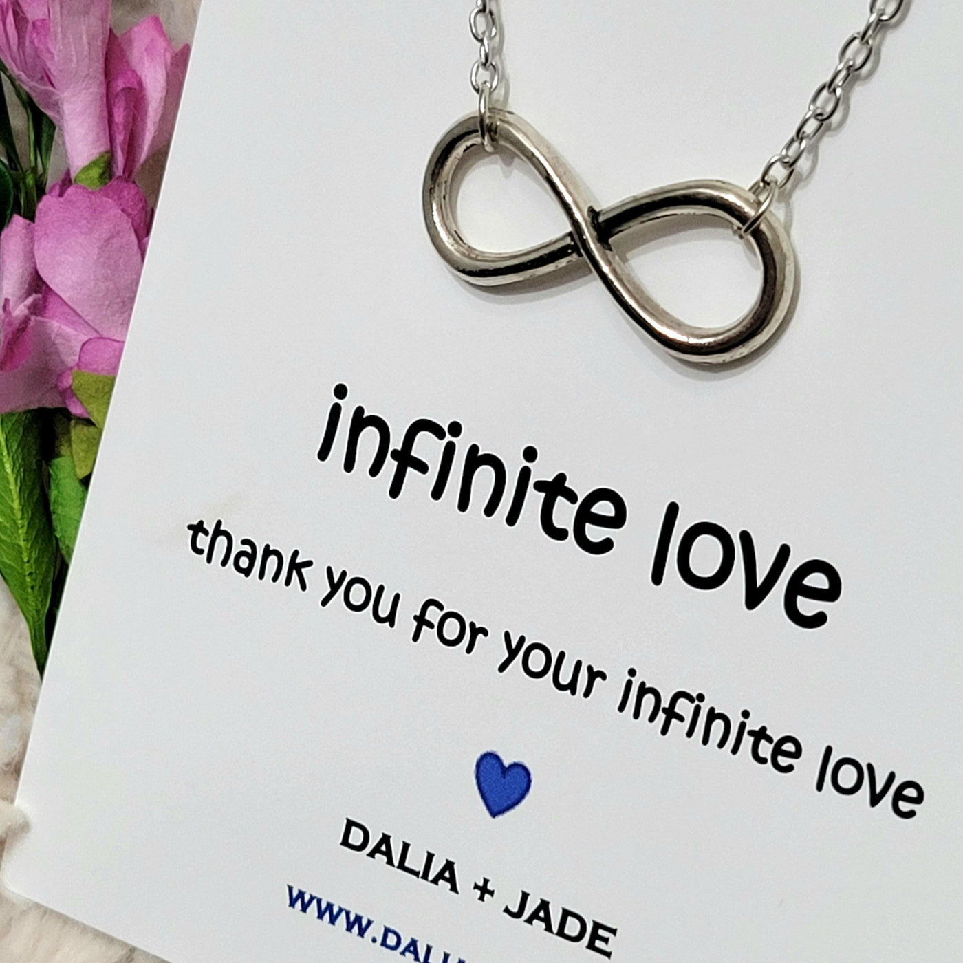 Silver Infinity Necklace with Message Card - Accessories - dalia + jade 