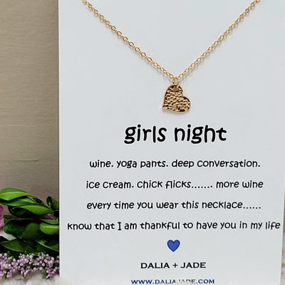 Gold Heart Necklace with Girls Night Message Card - Accessories - dalia + jade 