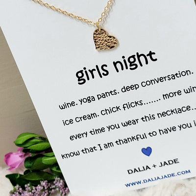 Gold Heart Necklace with Girls Night Message Card - Accessories - dalia + jade 