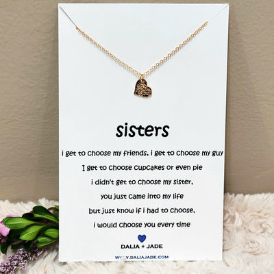 Gold Heart Necklace with Sisters Message Card - Accessories - dalia + jade 