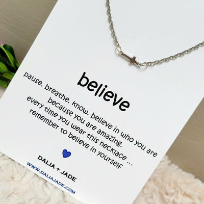 Believe - Silver Sideways Cross Necklace - Accessories - dalia + jade 