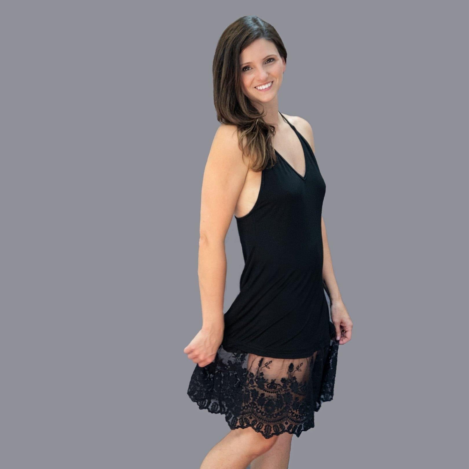 Black New Scalloped Guipure Lace Dress Extender Slip Dress