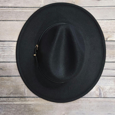 Structured Wide Brim Tan Paloma Fedora Felt Hat with Belt Strap - Accessories - dalia + jade 