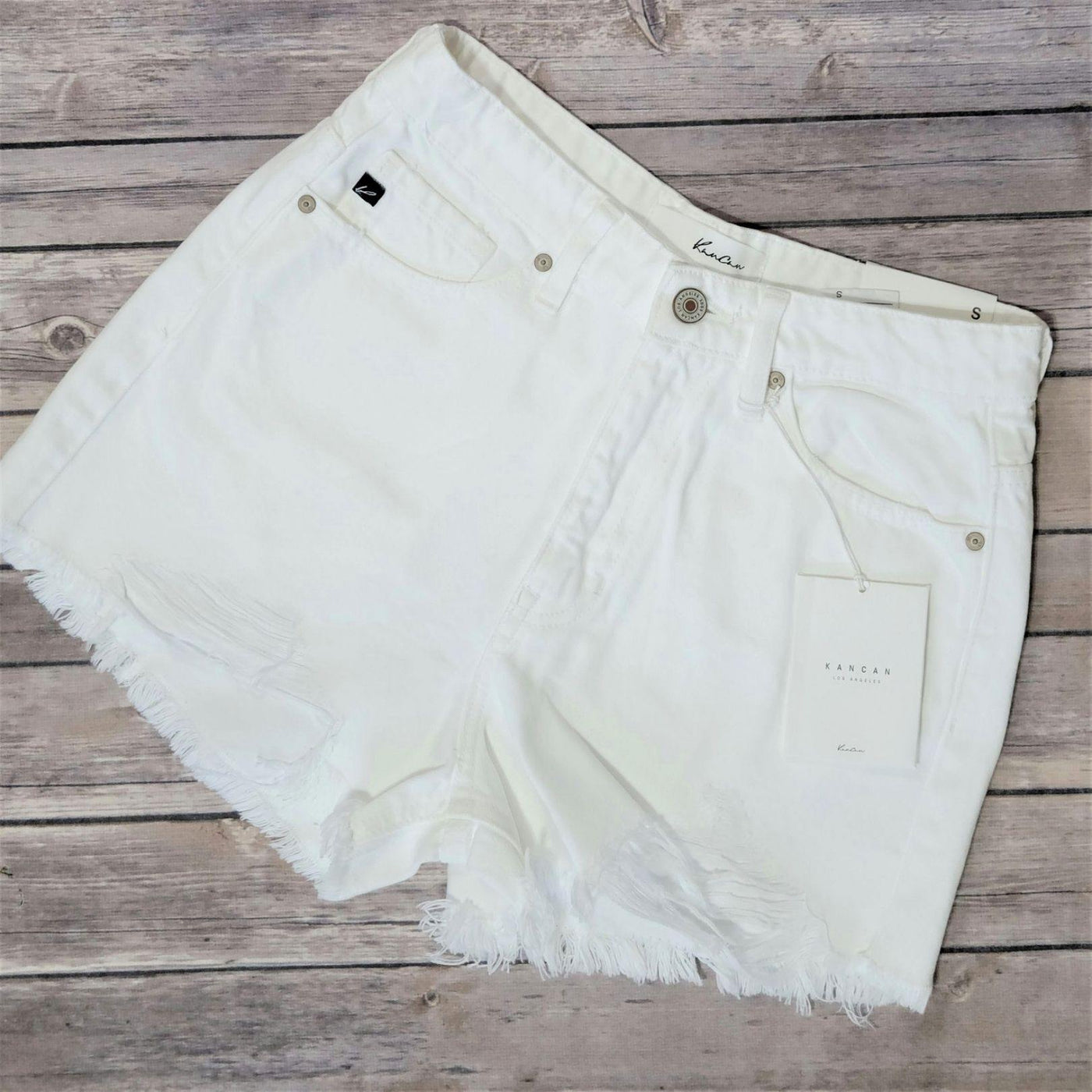 KANCAN KC9145WT Ultra High Rise Distressed White Denim Shorts - jeans - dalia + jade 