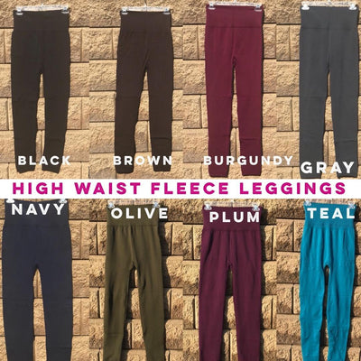 Plum High Rise Tummy Control Fleece Leggings - OS - Leggings & Jeggings - dalia + jade 