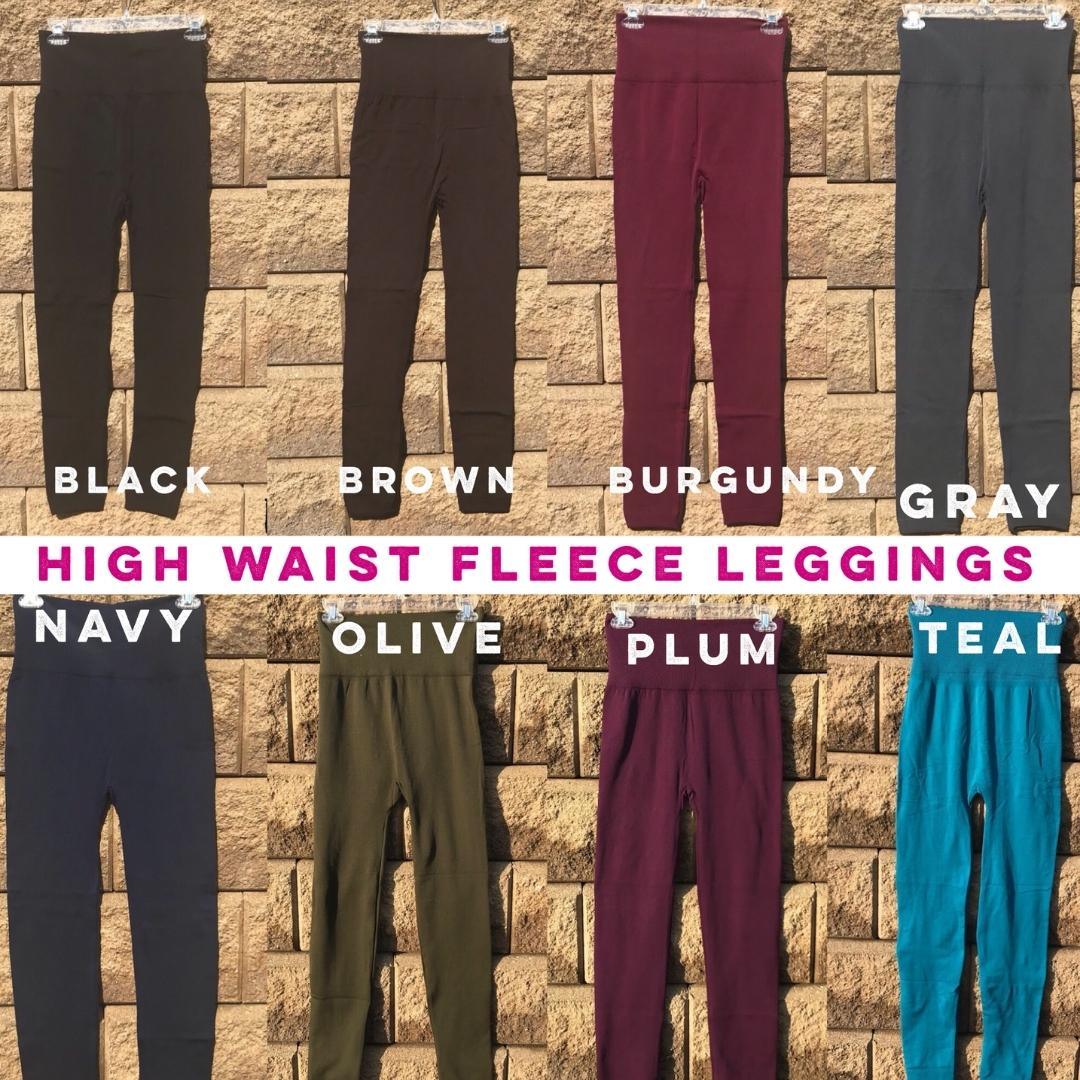 Navy Blue High Rise Tummy Control Fleece Leggings - Leggings & Jeggings - dalia + jade 