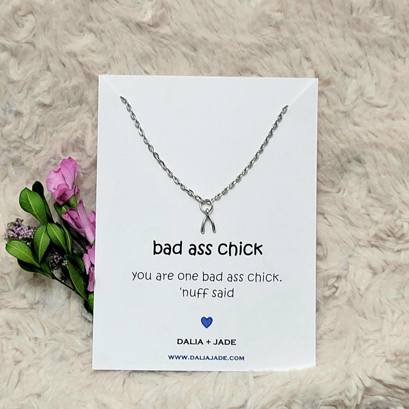 Bad Ass Chick Wishbone Necklace - Funny Best Friend Gift Idea - Accessories - dalia + jade 