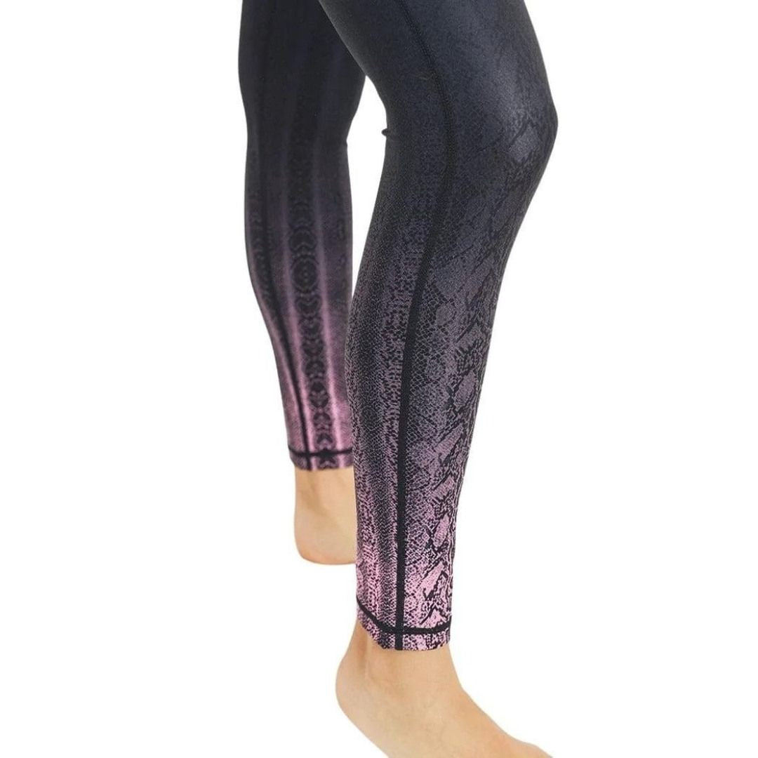 MONO B APH2884 Black and Pink Ombre Snake Skin Print Yoga Leggings