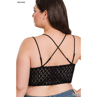 Zenana Black Padded Lace Crisscross Strap Bralette LT-6333