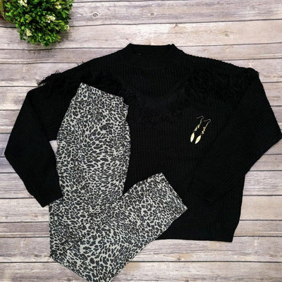 Jodifl Cream Pullover Sweater with Fringe Chest Detailing - sweater - dalia + jade 