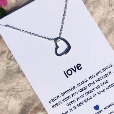 Silver Heart Necklace with Love Message Card - Accessories - dalia + jade 