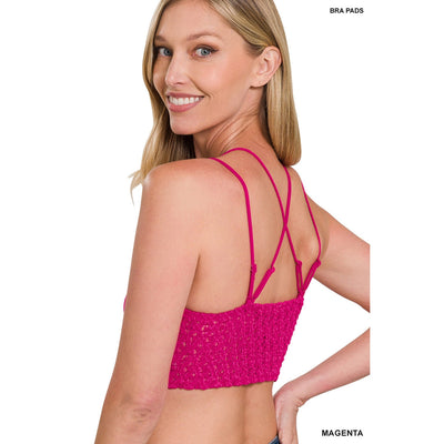 Zenana Magenta Pink Padded Lace Crisscross Strap Bralette LT-6333
