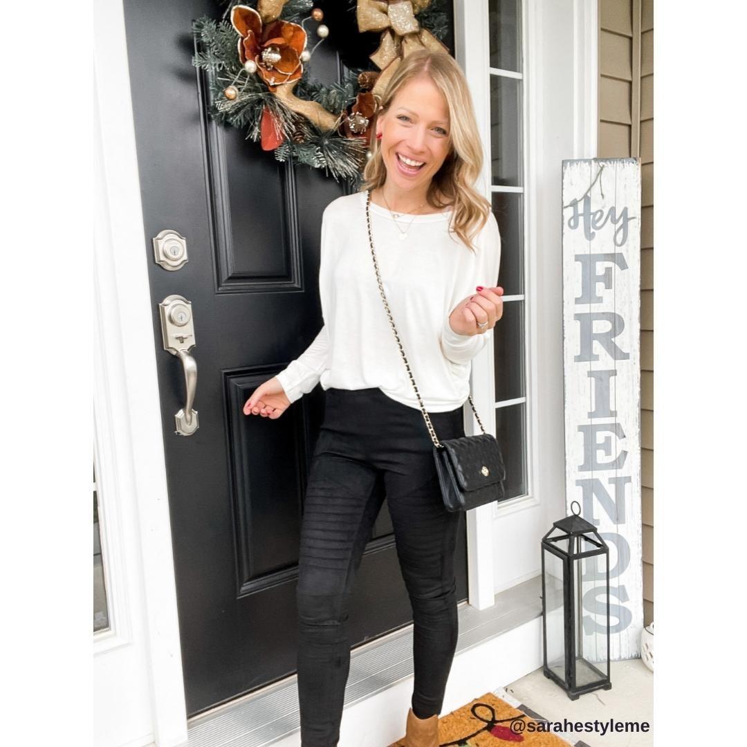 Black Faux Suede Moto Leggings Vegan Motto Pants dalia jade