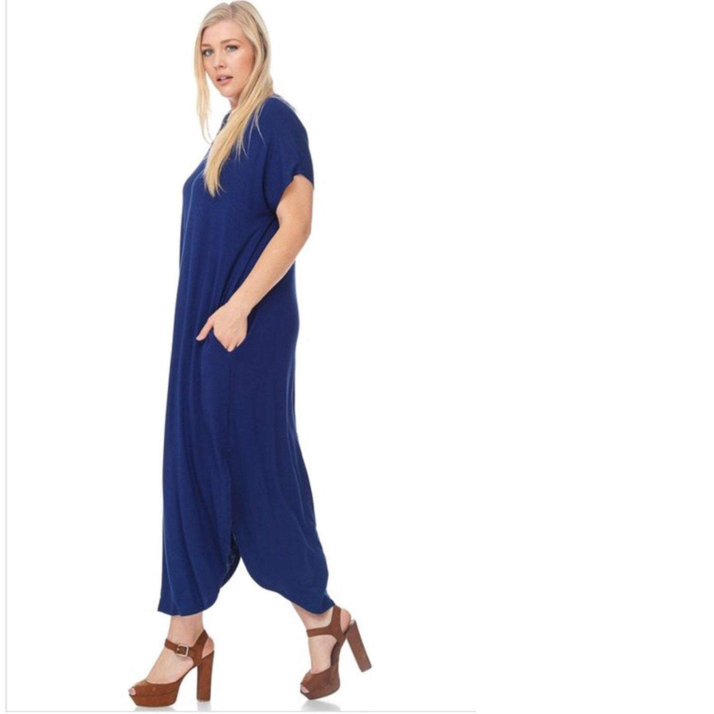 Estate Blue Oversized Fit T-Shirt Maxi Dress with Pockets - Dress - dalia + jade 