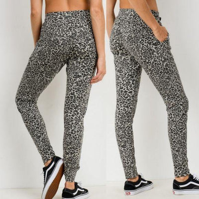 MONO B Cheetah Print Drawstring Joggers with Pockets KP11222 - yoga leggings - dalia + jade 