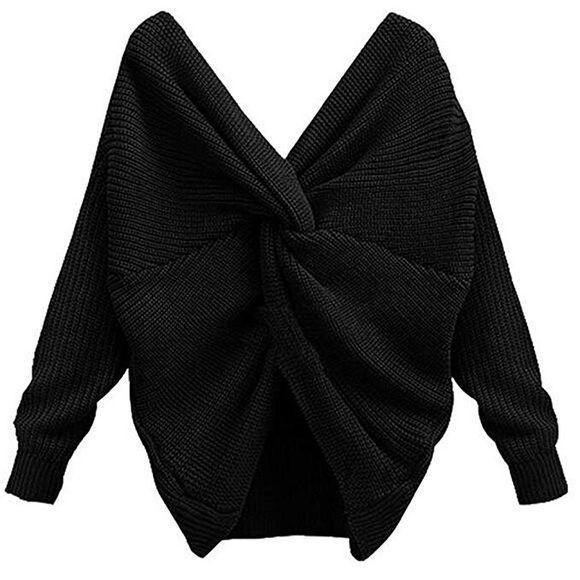 Black Twisted Back Chunky Sweater - sweater - dalia + jade 